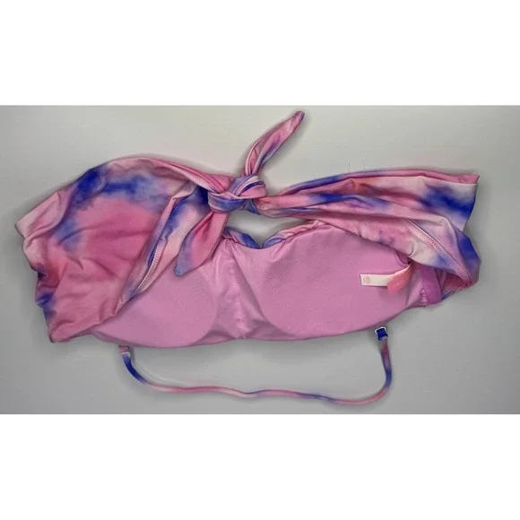 Victorias Secret Bikini Set Pink Tie Dye Tube Top Padded Strap Size Medium - Picture 9 of 11